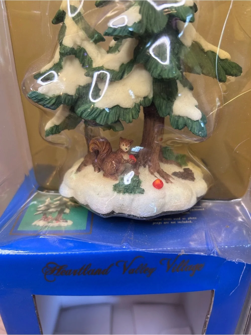 Vintage Blue Boxed Trees & Squirrel Figurine (green, cream, brown)